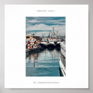Póster Barcos de Marina Harbour Los Buques Reflejan Bien