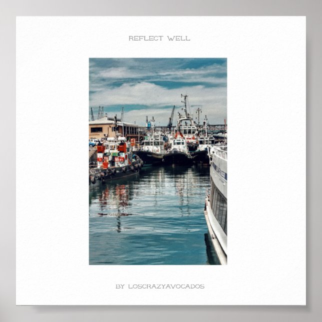 Póster Barcos de Marina Harbour Los Buques Reflejan Bien  (Frente)