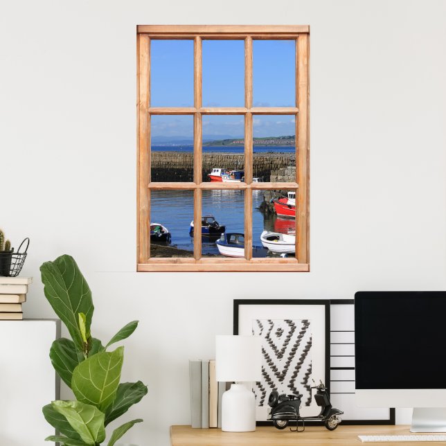 Póster Barcos de pesca - Efecto de ventana falsa (Oficina en casa)