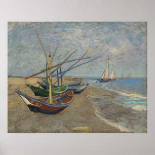 Póster Barcos de pesca en la playa de Les Saintes-Maries