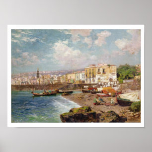 Póster Barcos de pesca en la playa de Marinella, Nápoles