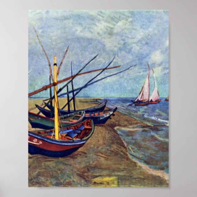 Póster Barcos de pesca en la playa de Vincent van Gogh (Frente)