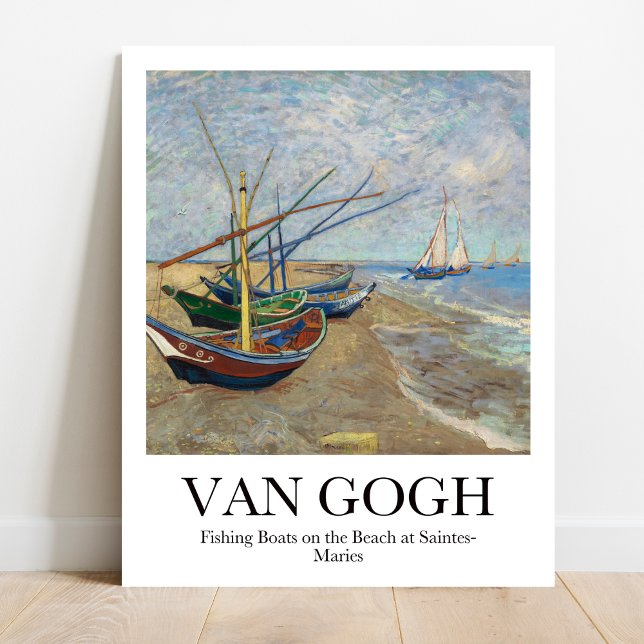 Póster Barcos de pesca en la playa de Vincent van Gogh (Van Gogh's Sun-Kissed Seascape: "Fishing Boats." Vivid colors, museum-quality)