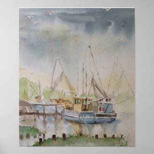 Póster Barcos de Pesca en Rye Harbour East Sussex Inglate
