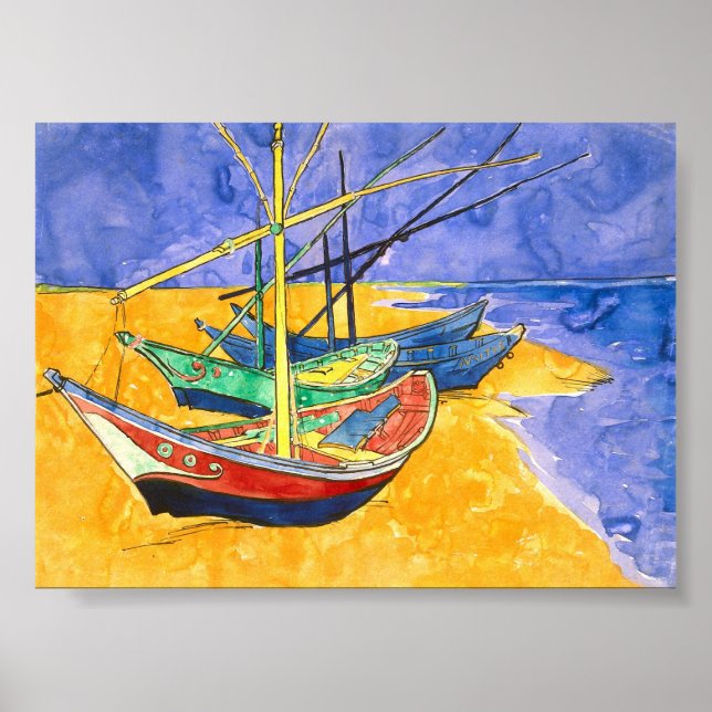Póster Barcos de pesca Playa Saintes-Maries Van Gogh Fine (Frente)