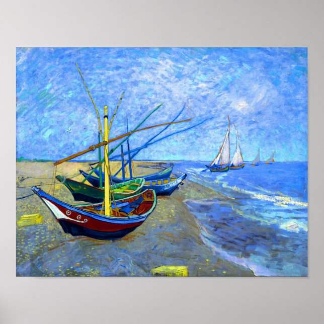 Póster Barcos de pesca Playa Saintes-Maries Van Gogh Fine (Frente)