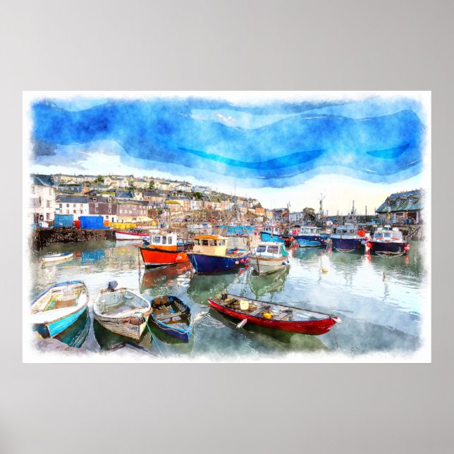 Póster Barcos de pesca - Puerto de Mevagissey, Cornwall,  (Frente)