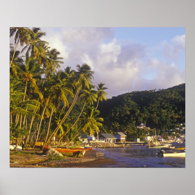 Póster Barcos de pesca, Soufriere, Santa Lucía, Caribe (Frente)