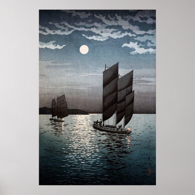 Póster Barcos de Shinagawa por Tsuchiya Koitsu (Frente)