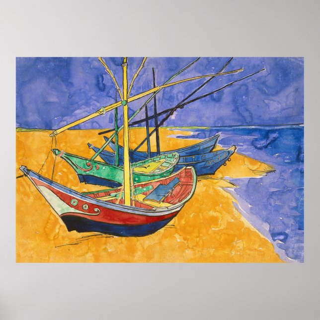 Póster Barcos de Van Gogh Impresionismo Playa (Frente)
