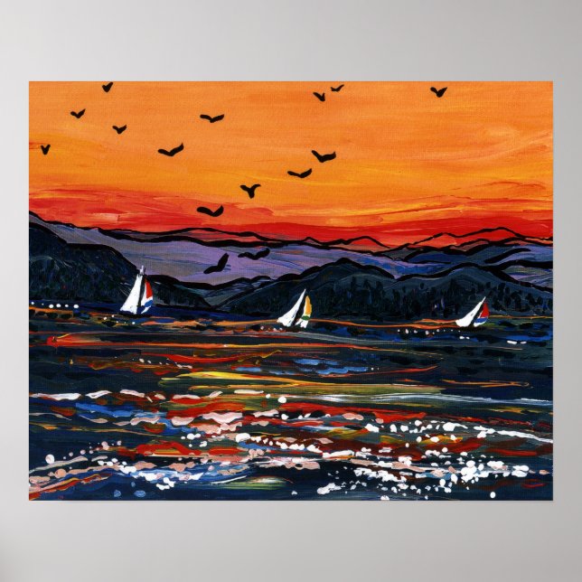 Póster Barcos de vela al atardecer (Frente)
