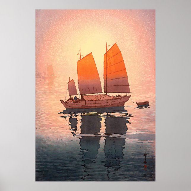 Póster Barcos de vela, barcos de vela, mañana, Yoshida Hi (Frente)