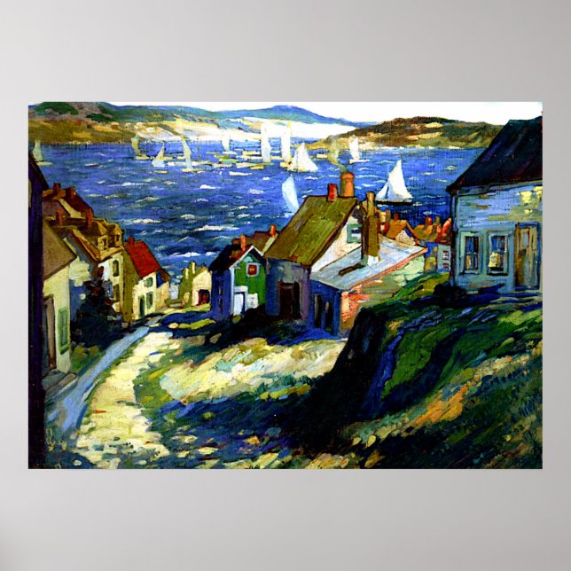 Póster Barcos de vela cerca del puerto, bellas pinturas d (Frente)