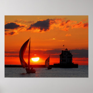 Póster Barcos de vela con huella de sol