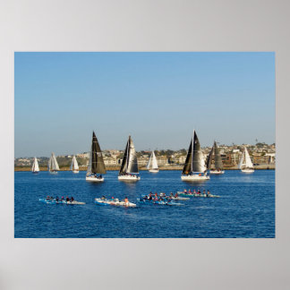 Póster Barcos De Vela En El Canal. Marina Del Rey, CA
