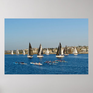 Póster Barcos De Vela En El Canal. Marina Del Rey, CA