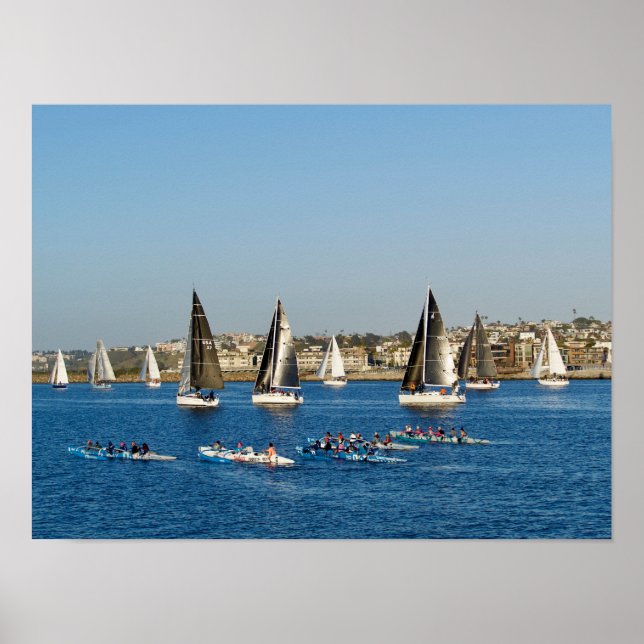 Póster Barcos De Vela En El Canal. Marina Del Rey, CA (Frente)