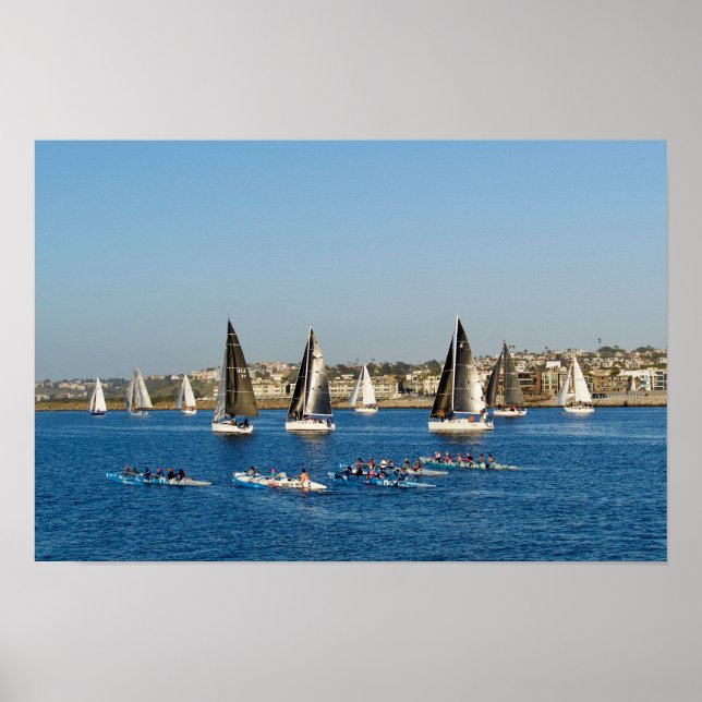 Póster Barcos De Vela En El Canal. Marina Del Rey, CA (Frente)