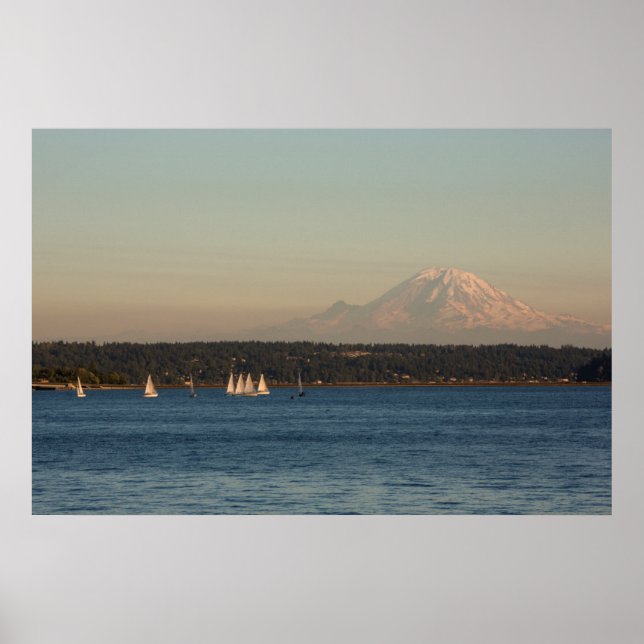 Póster Barcos De Vela En El Lago Washington, Con Isla Mer (Frente)