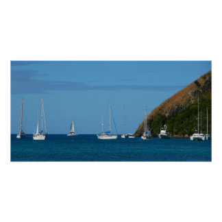 Póster Barcos de vela en la Bahía Blanco y Azul Náutico