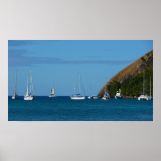 Póster Barcos de vela en la Bahía Blanco y Azul Náutico