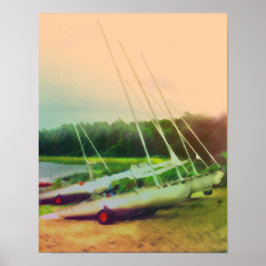 Póster Barcos de vela en la playa