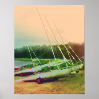 Póster Barcos de vela en la playa
