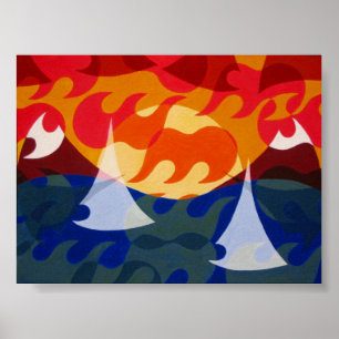 Póster Barcos de vela y montañas