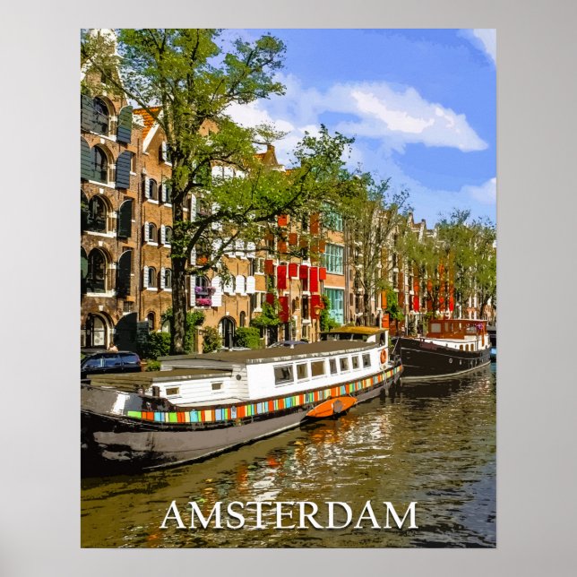 Póster Barcos en el canal de Amsterdam Viajes de época (Frente)
