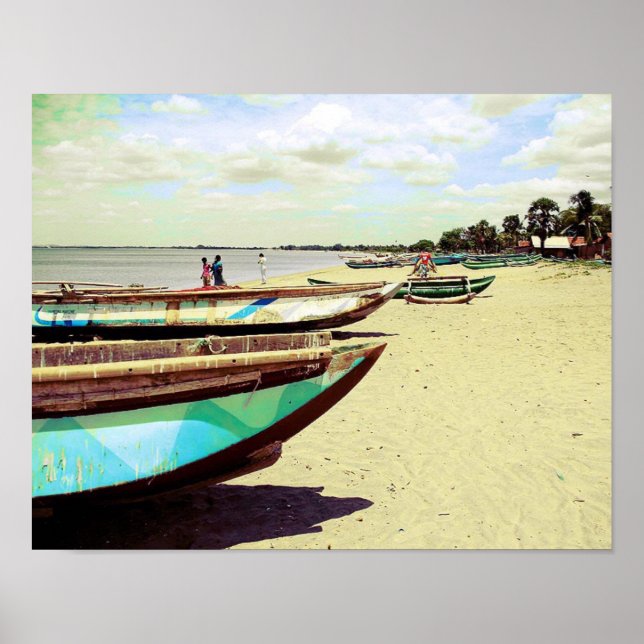 Póster Barcos en la playa tropical (Frente)