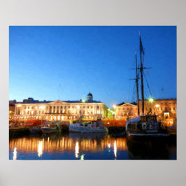 Póster Barcos en la Plaza del Mercado de Helsinki por la