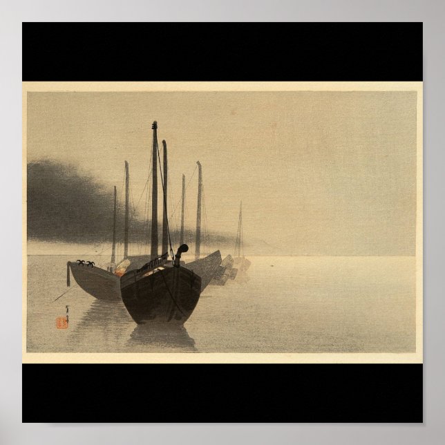 Póster Barcos en niebla por Seitei Watanabe 1851- 1918 (Frente)