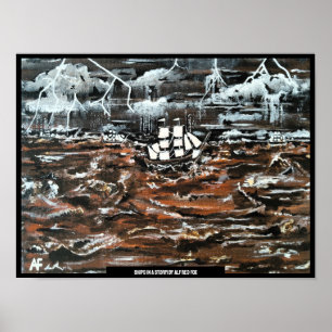 Póster Barcos en una pintura de tormentas de Alfred Fox