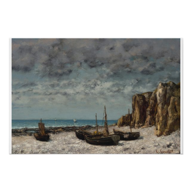 Póster Barcos en una playa, Étretat – Gustave Courbet (Anverso)