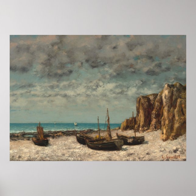 Póster Barcos en una playa - Gustave Courbet Bella Artes (Frente)