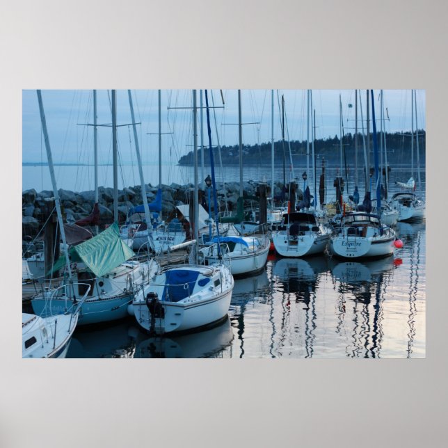 Póster barcos junto a la playa en crepúsculo (Frente)