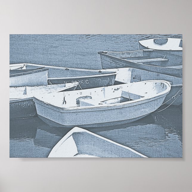 Póster Barcos pequeños de remos en azul Maine (Frente)