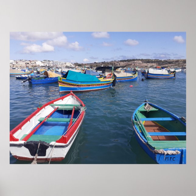 Póster Barcos pesqueros de Malta en el puerto de Marsaxlo (Frente)