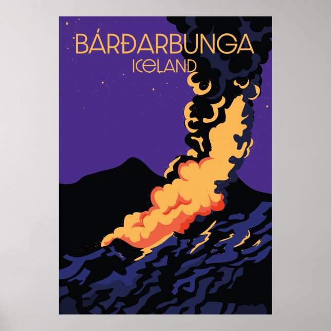 Póster Bárðarbunga, afiche de viajes de tierra. placa (Frente)