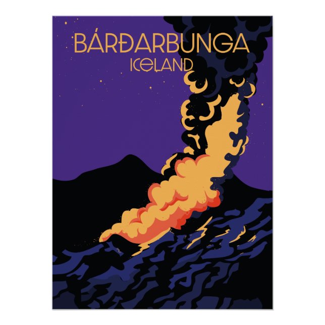 Póster Bárðarbunga, afiche de viajes por tierra. (Anverso)