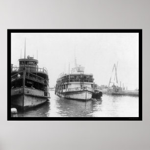 Póster Barge con inmigrantes en Ellis Island, NY 1920