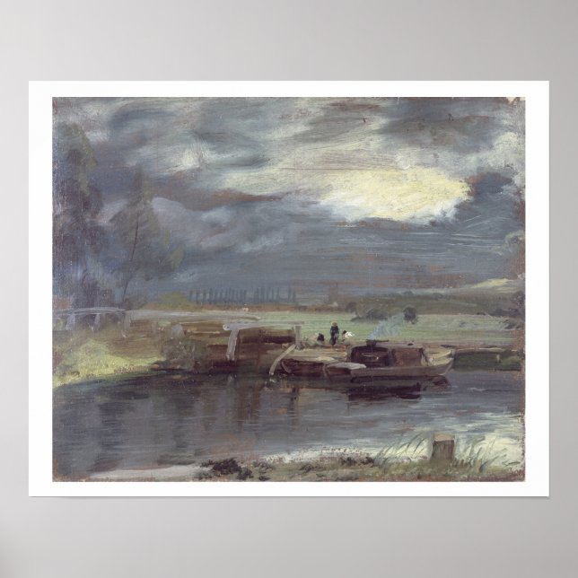 Póster Barges en el Stour con la iglesia de Dedham en el  (Frente)