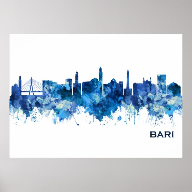 Póster Bari Italy Skyline Blue (Frente)