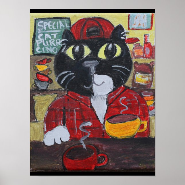 Póster Barista Coffee Cat Folk Art (Frente)