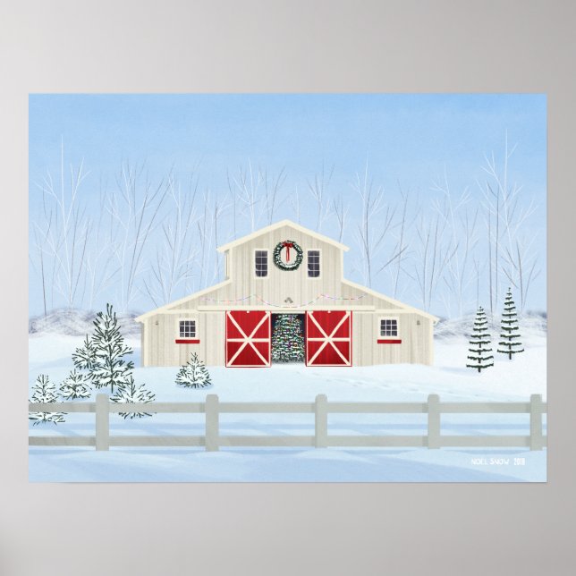 Póster Barn de Navidades blancos y nevados en invierno (Frente)