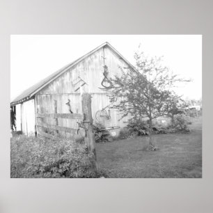 Póster Barn en el campo/fotografía en blanco y negro