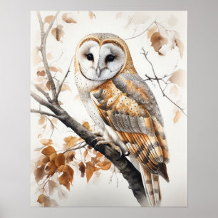 Póster Barn Owl Bird Art Print Poster
