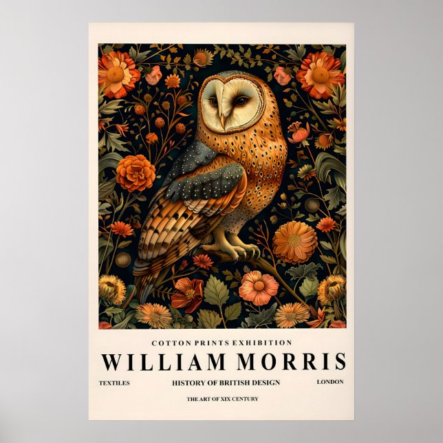Póster Barn owl painting, William Morris poster, Botanica (Frente)