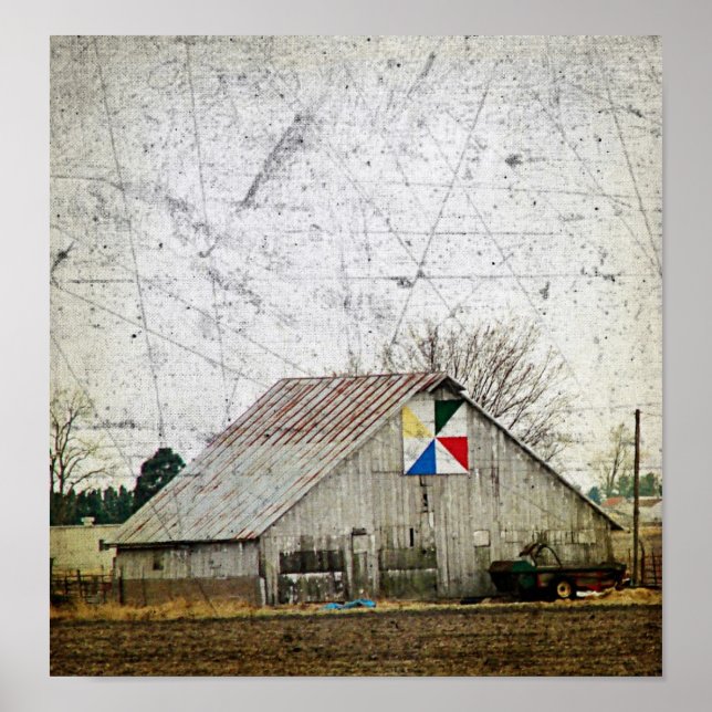 Póster Barn Quilt Grunge (Frente)