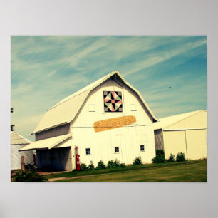 Póster Barn Quilt y Corn Faux Vintage